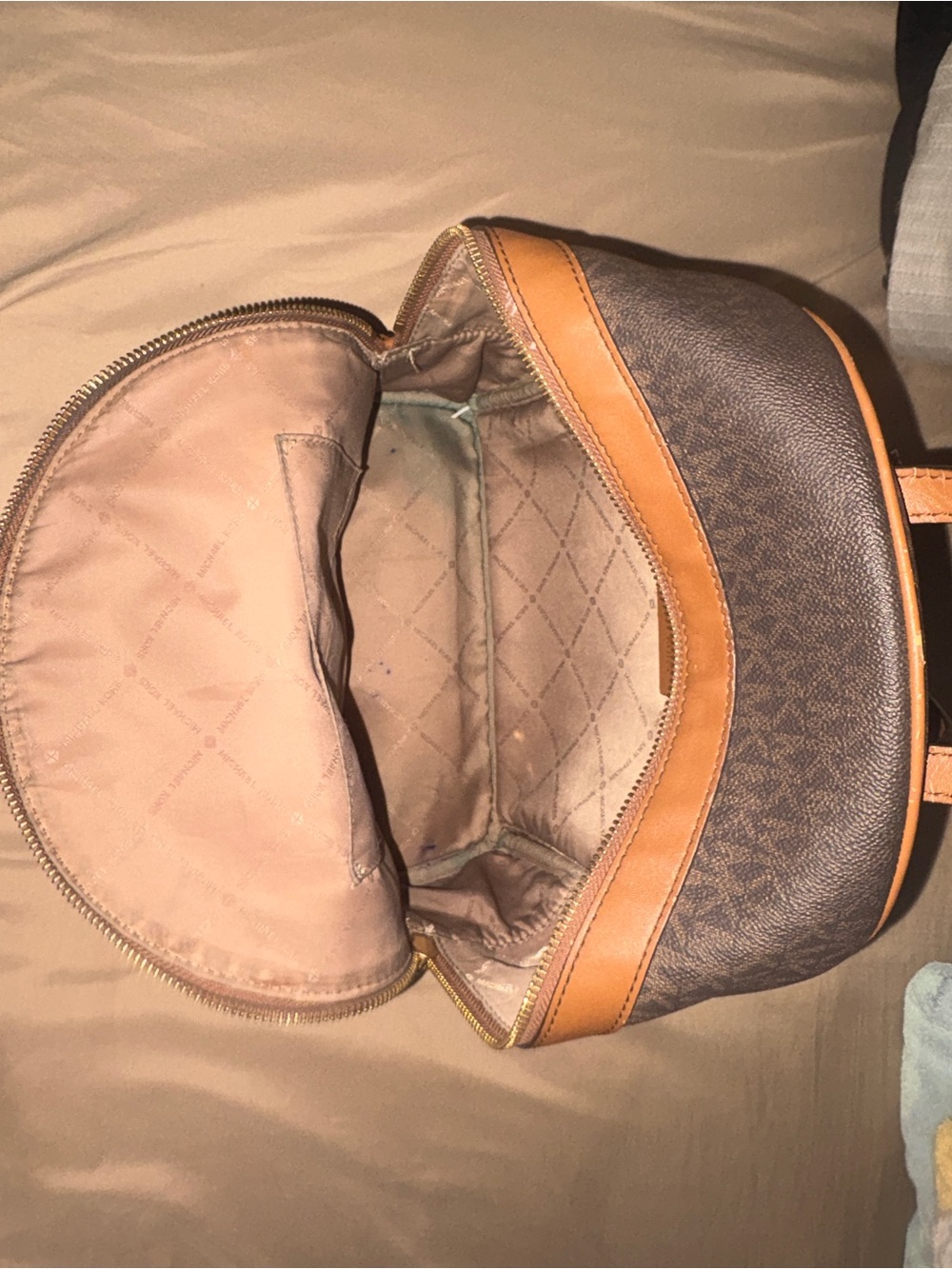 Michael Kors Brown Signature MK Logo Backpack with Tan Trim - Picture 6 of 12